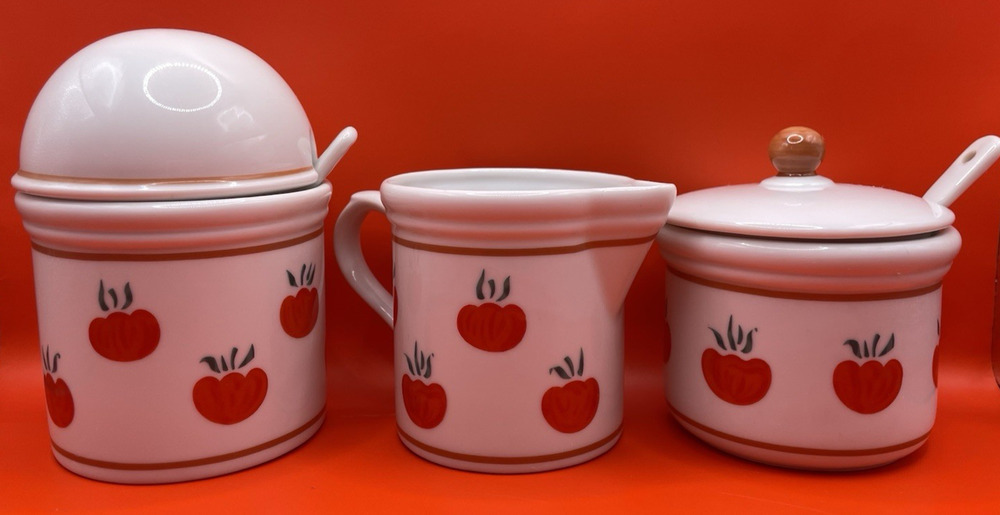 Rauschert Culinary Editions Tomato Design Sugar Bowl, Creamer, and Jam Bowl